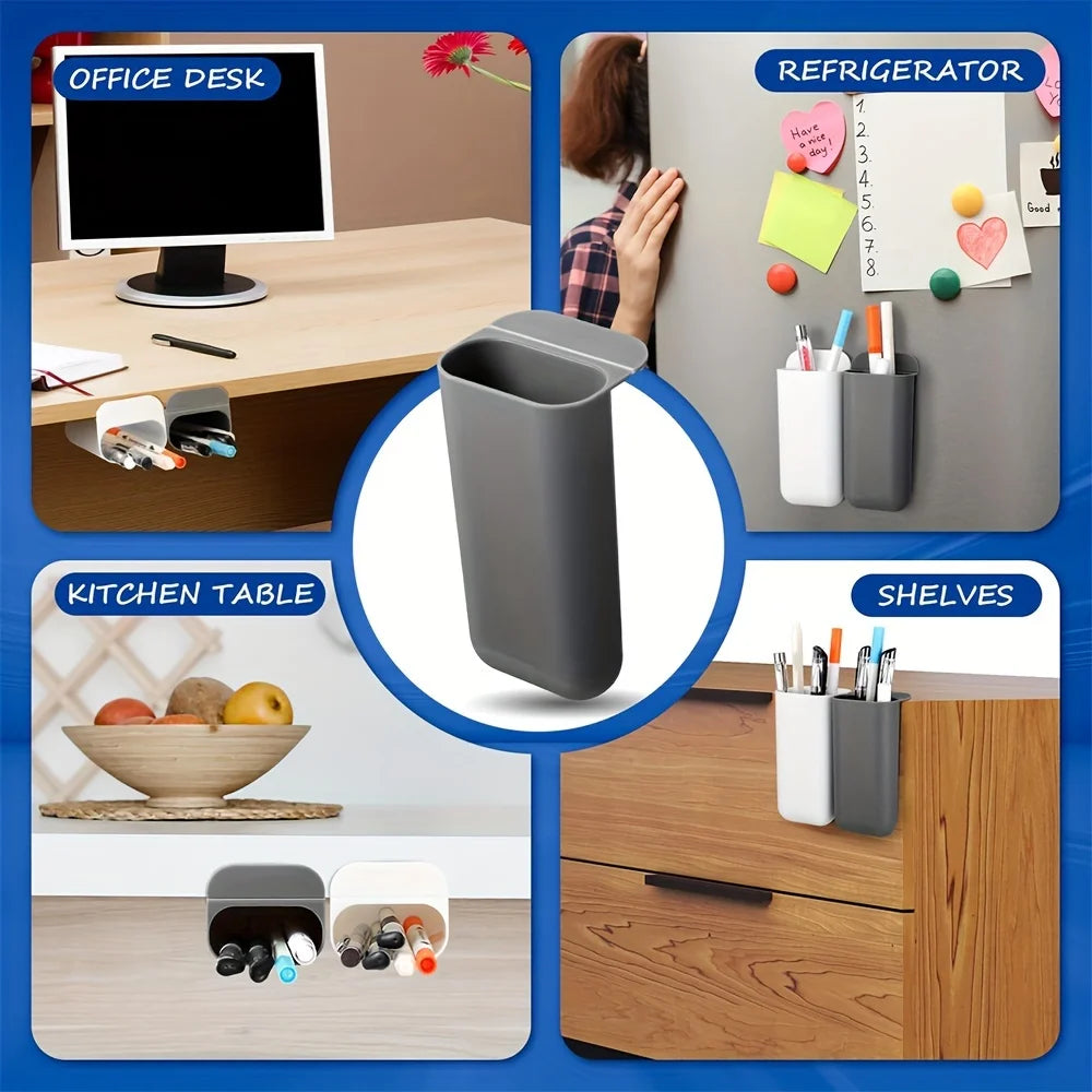 Clip-On Pen Holder Desk Organizer - Adhesive PP Plastic Pencil Storage Container Set