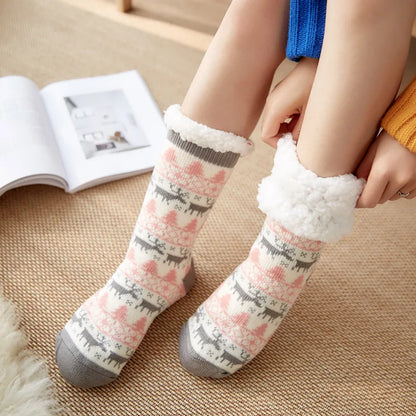 Winter Plush Women’s Non-Slip Floor Socks – Fuzzy Soft Penguin, Deer, Elk & Bear Slippers, Cozy Christmas Gift