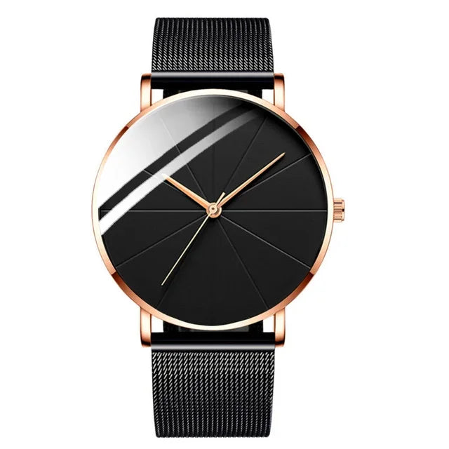 Men’s Minimalist Ultra-Thin Quartz Watch – Stainless Steel Mesh Band Business Fashion Wristwatch