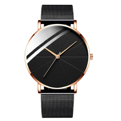 Men’s Minimalist Ultra-Thin Quartz Watch – Stainless Steel Mesh Band Business Fashion Wristwatch