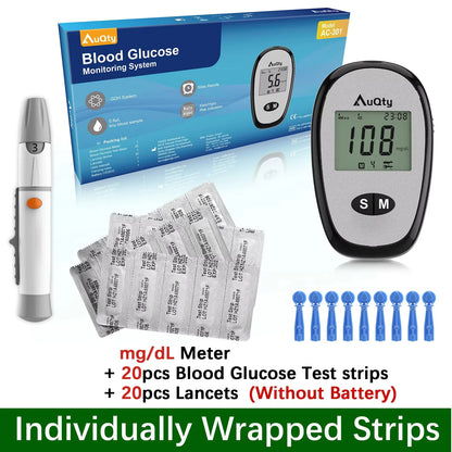 Blood Glucose Meter Kit - Digital Diabetes Monitor with Individually Wrapped Test Strips and Fast Results