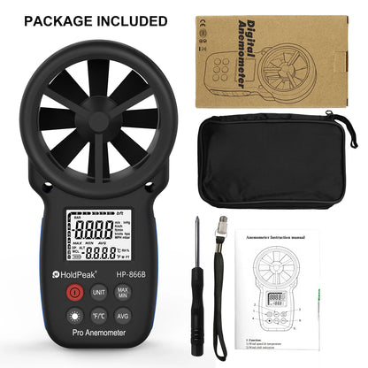 HOLDPEAK HP-866B Anemometer - Handheld Wind Speed & Temperature Meter with Wind Chill, Max/Min & LCD Backlight