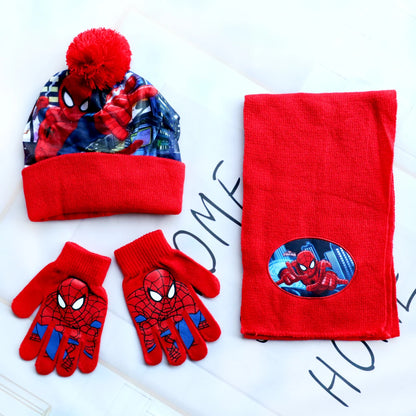 Spider-Man Cosplay Hat & Accessories - Cartoon Knitted Scarf, Warm Gloves & Christmas Cap for Boys and Girls