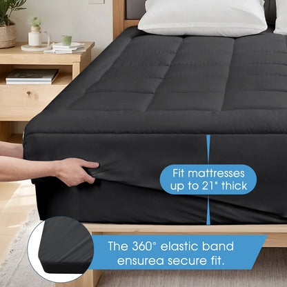 Quilted Fitted Mattress Pad — Cooling Pillow Top Protector, Breathable Soft Mattress Cover