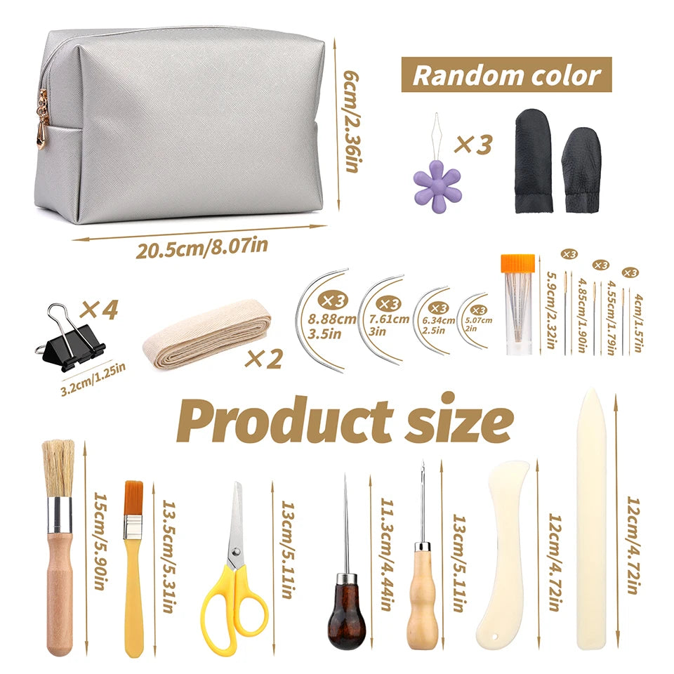 KRABALL Hand Bookbinding Tools Kit — 33/41/49pcs DIY Craft Supplies with Paper Awl, Steel Curved Needles, Ruler & Wax Thread