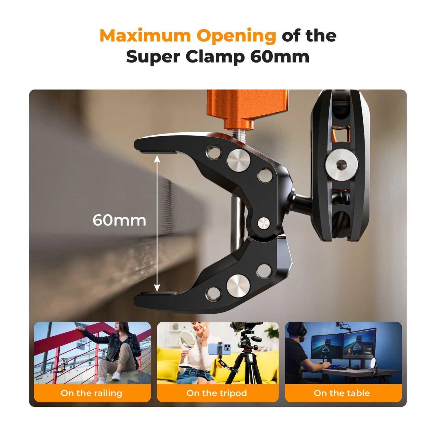 K&F Concept Multi-Functional Super Clamp with Double 360° Ball Head Magic Arm for GoPro, Insta360, DJI Osmo Action Camera, and Phone