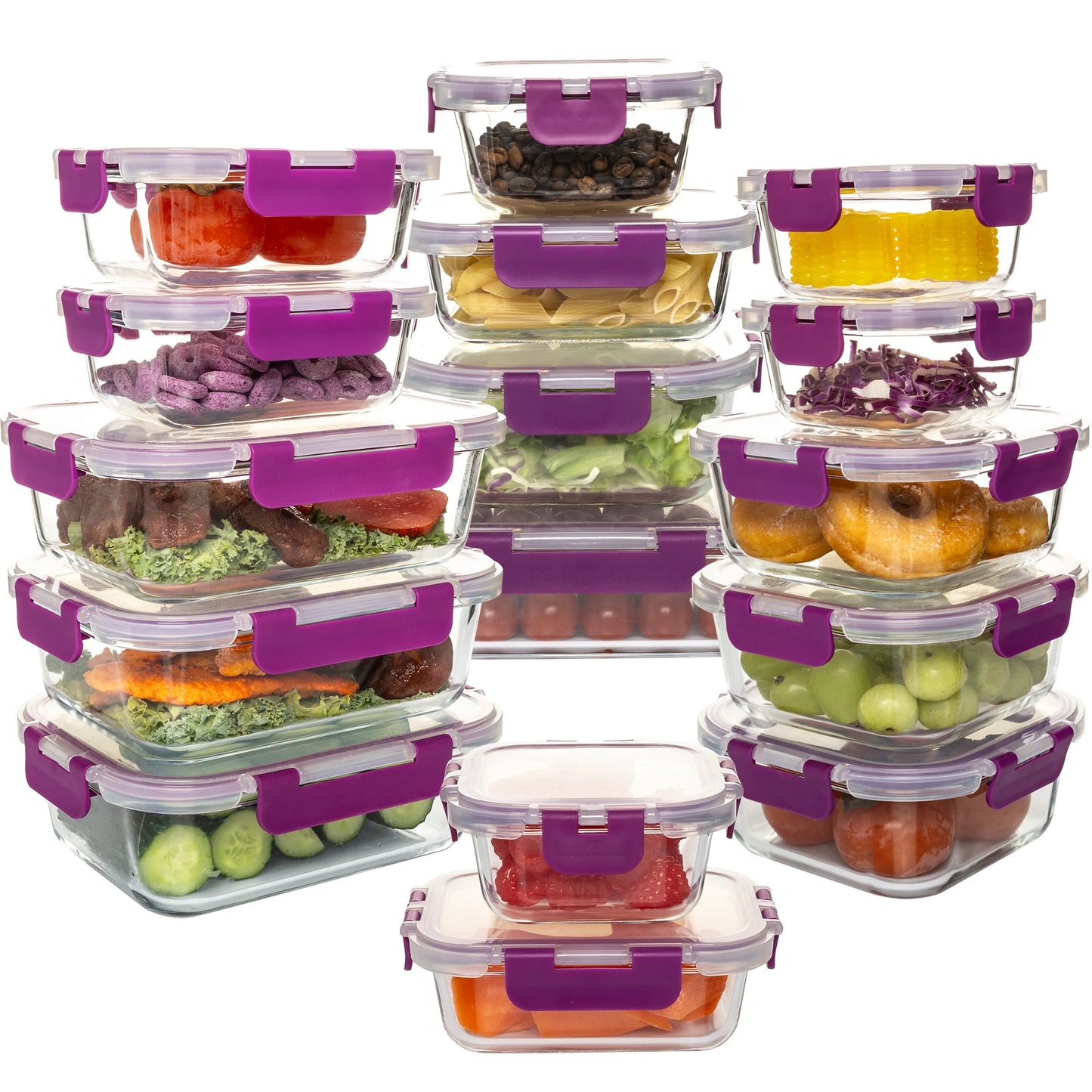 16-Piece Glass Food Storage Container Set — Leakproof, Airtight, BPA-Free, Microwave & Oven Safe, Stackable Kitchen Organizer