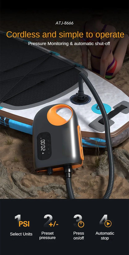 LEIBOO 20PSI DC Electric Air Pump – High-Speed Compressor for Inflatable SUP, Paddle Board, Airbed, Boat & Kayak