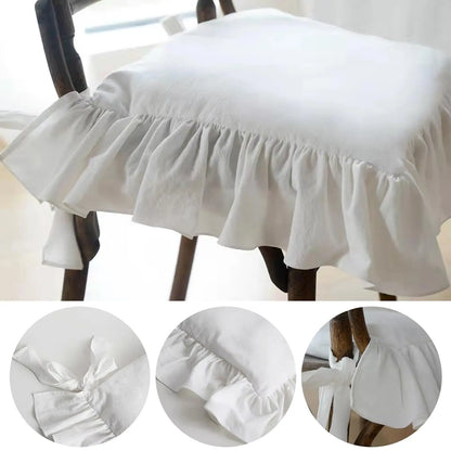 Ruffled Dining Chair Pads - Vintage Seat Cushion Covers with Ties Non-Slip Kitchen Farmhouse Decor
