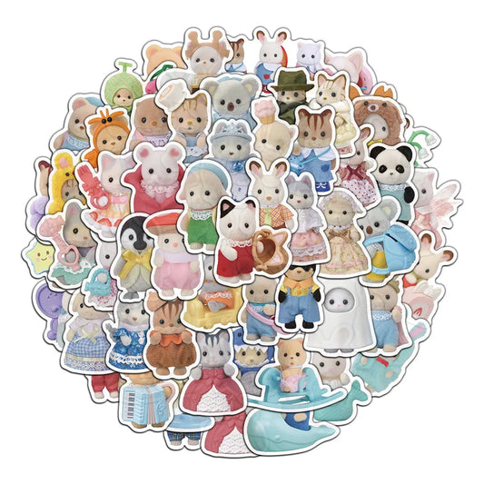 55/110/165PCS Cute Cartoon Sticker Set - Calico Critters Style Notebook, Skateboard & Luggage Decorations