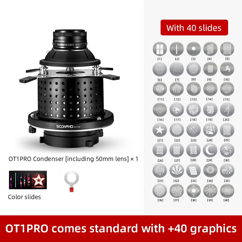 Soonpho OT1 PRO Bowens Mount Optical Snoot – 50mm/85mm/150mm Lenses for Graphic Art Effects, Godox Lighting Flash