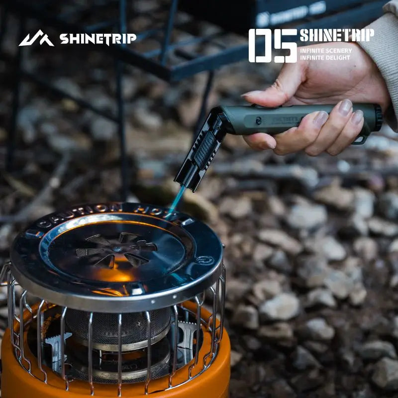Foldable Nozzle Outdoor Gas Lighter - Windproof Dark Blue Flame with Safety Lock for Camping