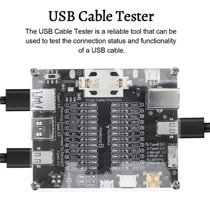 USB Cable Tester – Type-C, Type-B, Micro Short Circuit and Data Anomaly Detection Test Board for iOS & Android