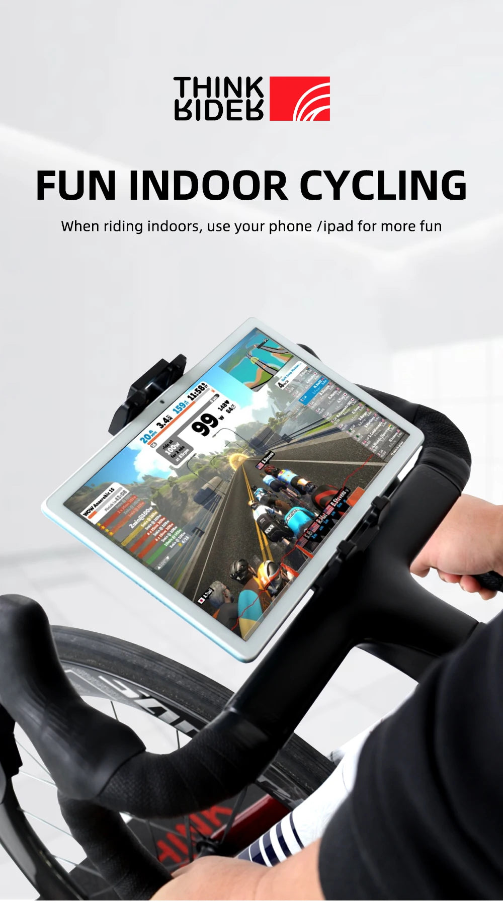 ThinkRider Bike Trainer Phone Mount Stand – Adjustable 360° Rotatable Mobile Phone & iPad Holder for Bikes