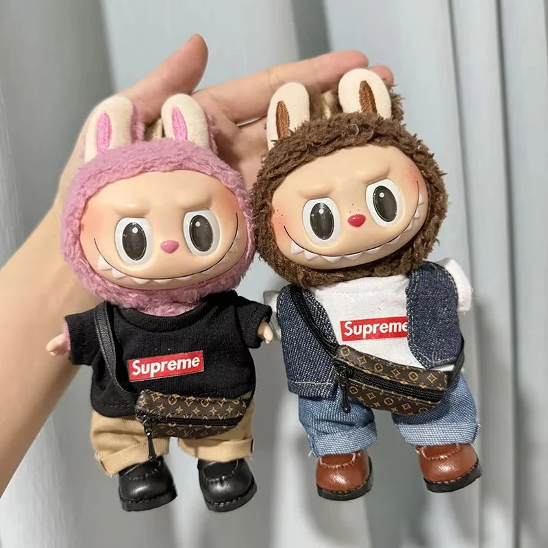 17cm Lovely Labubu Doll Clothes - First & Second Generation Supreme Clothing Set, Multi-Color Outfits