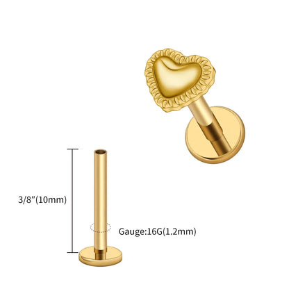 Right Grand ASTM F136 Titanium 16G Heart Labret Stud Earring – Lip, Monroe, Helix, Tragus & Conch Cartilage Piercing Body Jewelry