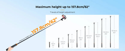K&F Concept MS08 62'' Phone Tripod – 1.58m Selfie Stick with Bluetooth Remote & GoPro Adapter (Black & Orange)