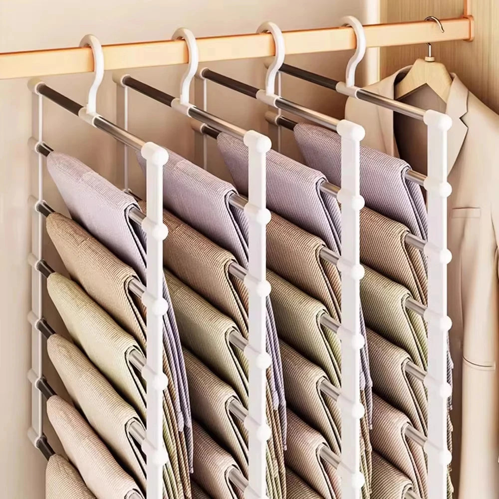 Multi-Layer Pants Hanger - Space-Saving Foldable Closet Organizer with Non-Slip Clips