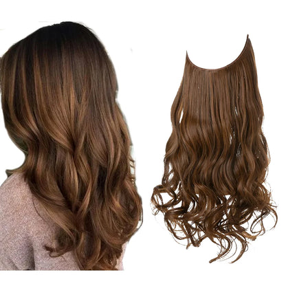 Synthetic Ombre Hair Extension - One Piece Invisible Wire Long Wavy Clipless False Hairpiece Black Blonde Pink