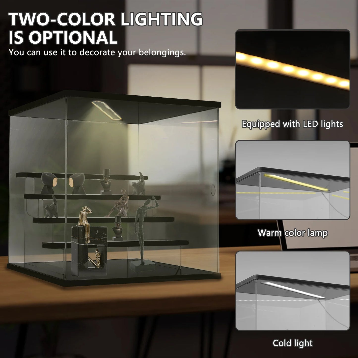 3/5 Layer Acrylic Display Case - LED Light Dustproof Organizer for Figurines Toys Blind Box Dolls Action Figures