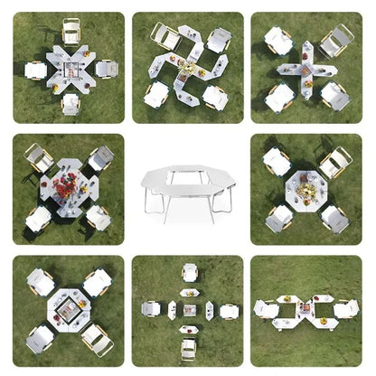 Homful Outdoor Multifunctional Stainless Steel Round Table – Foldable BBQ & Campfire Table for Camping