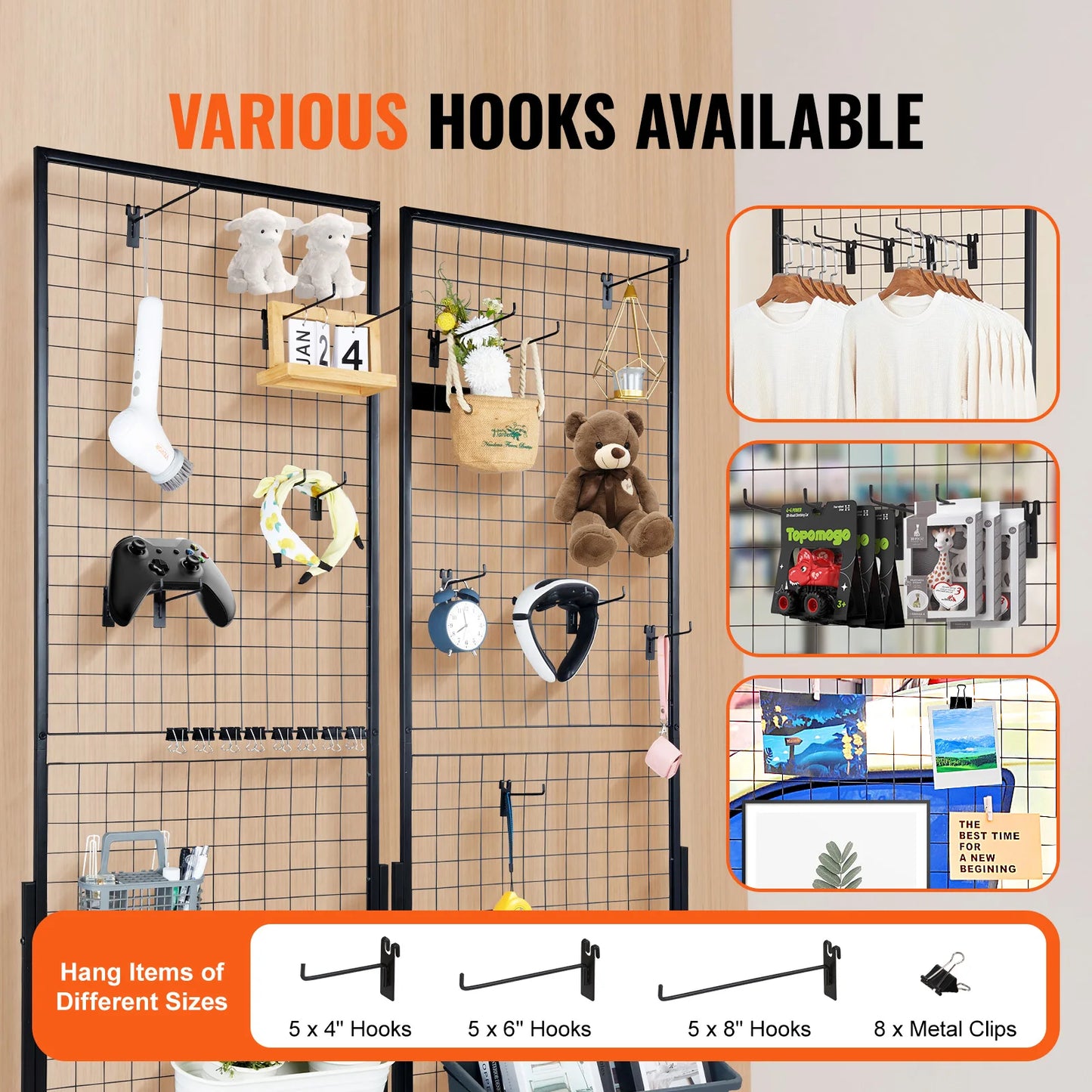 SucceBuy Double-Sided Grid Wall Panels – Wire Display Racks with Hooks for Art, Crafts & Retail Shops