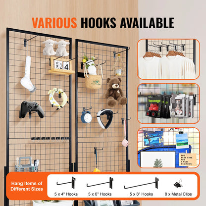 SucceBuy Double-Sided Grid Wall Panels – Wire Display Racks with Hooks for Art, Crafts & Retail Shops