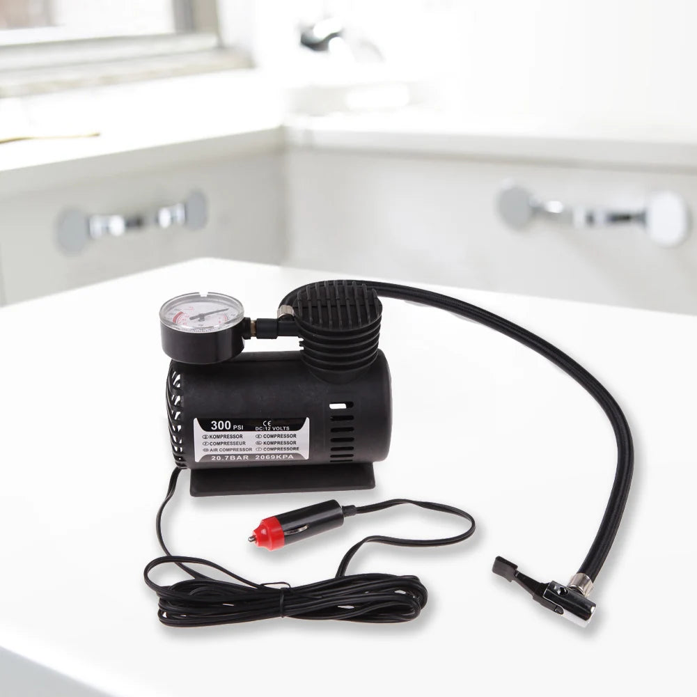 Portable 12V Car Tire Inflator Air Compressor – 300 PSI Electric Tire Pump for Auto Emergency Use