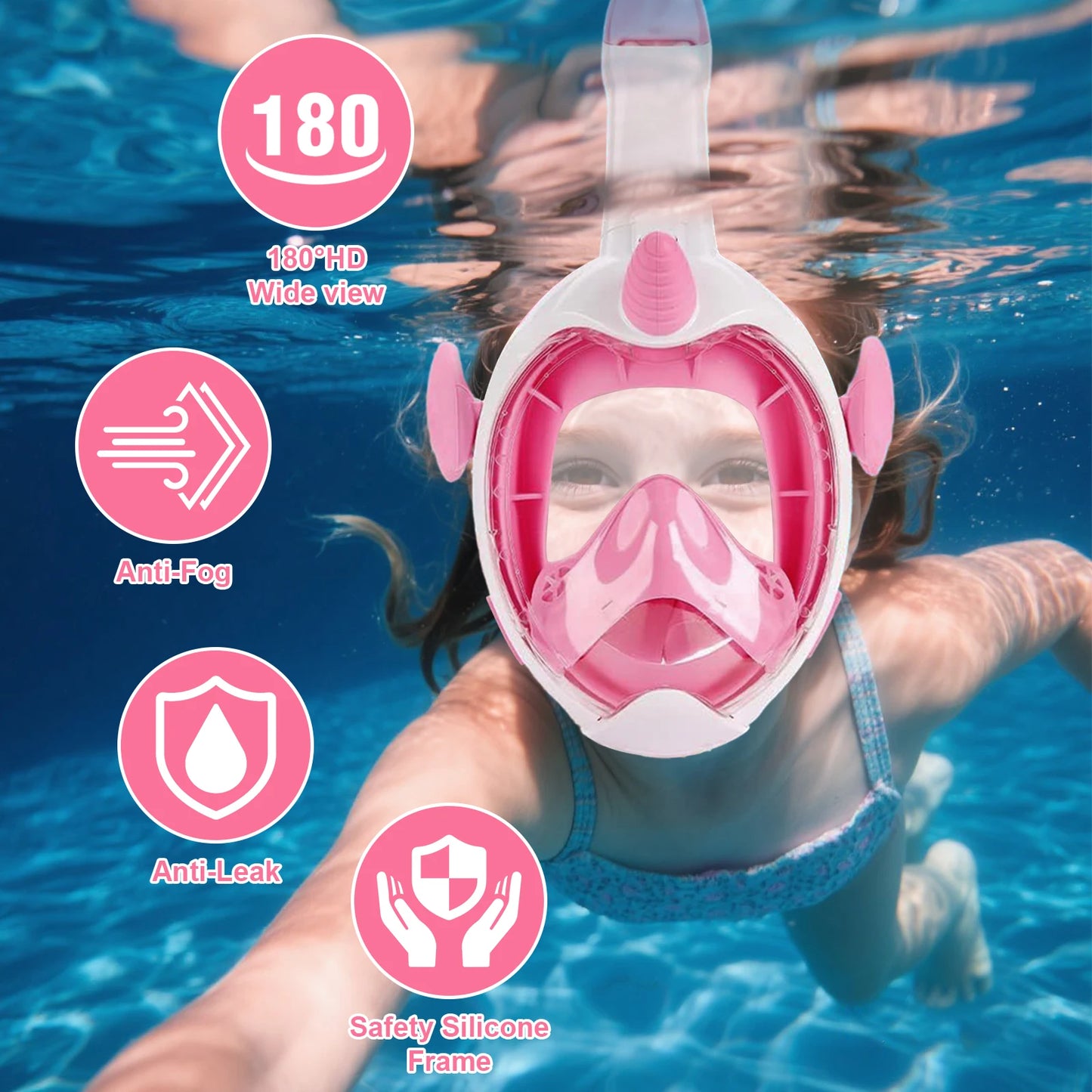 Kids Unicorn Full Face Snorkel Mask - Dry Anti-Fog Waterproof Swimming & Diving Gear for Children