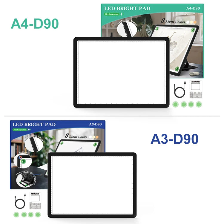 A3/A4 LED Light Drawing Board - Adjustable 6-Level Brightness Tracing Pad with Stand & Magnets for Architects