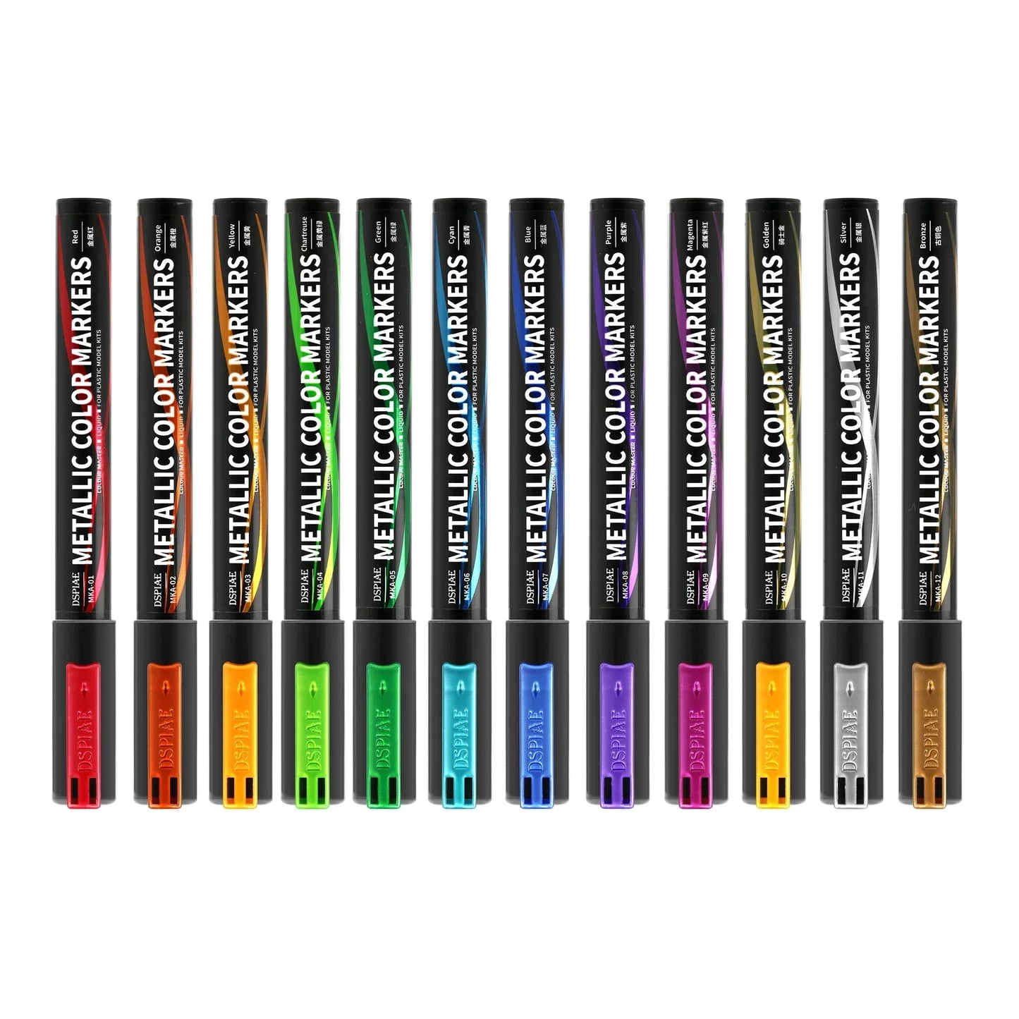 DSPIAE MKA Super Metallic Brush Marker Pens – Water-Based Eco-Friendly Paint Pens (Pink, Orange, Red, Blue, Green, Silver, Gold)