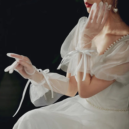 Transparent Mesh Tulle Gloves - Sheer Short Party, Wedding & Lolita Gloves