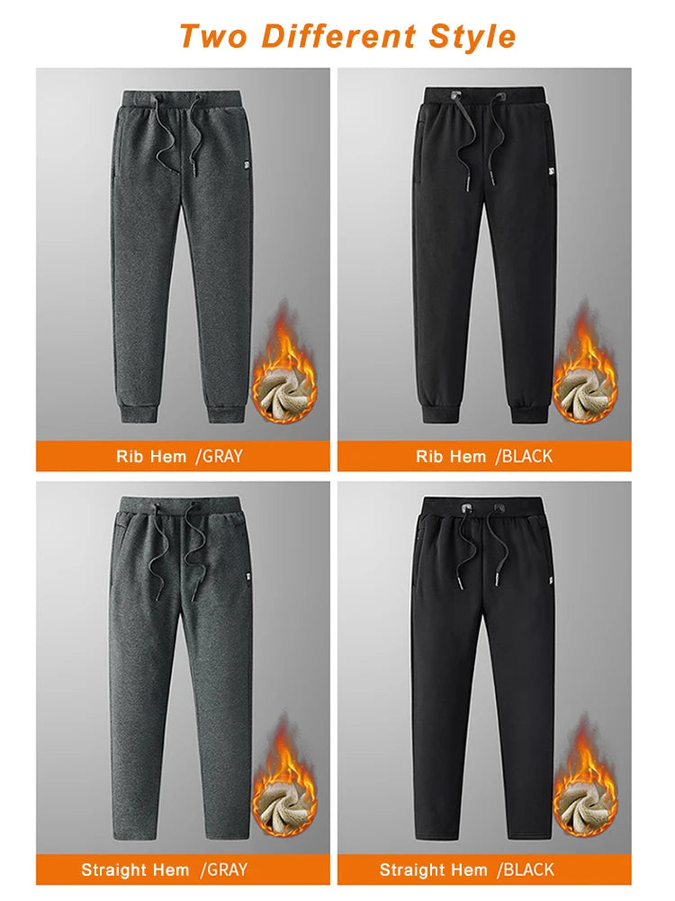 Winter Men’s Fleece Sweatpants — Thick Warm Joggers with Zip Pockets, Cotton Casual Track Pants, Plus Size 6XL-8XL