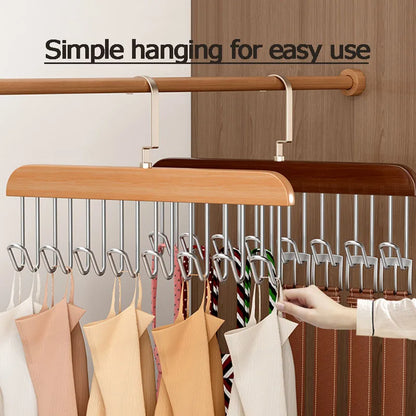 I KNOW 8-Hook Wood Clothes Hanger – High-Quality, Strong, Non-Slip Multi-Function Hanger for Caps, Belts & Household Use