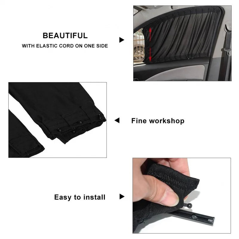 2pcs Universal Car Sun Shade Side Window Curtain: Foldable UV Protection Black Pure Cloth Visor Blinds Cover - Auto Car-Styling