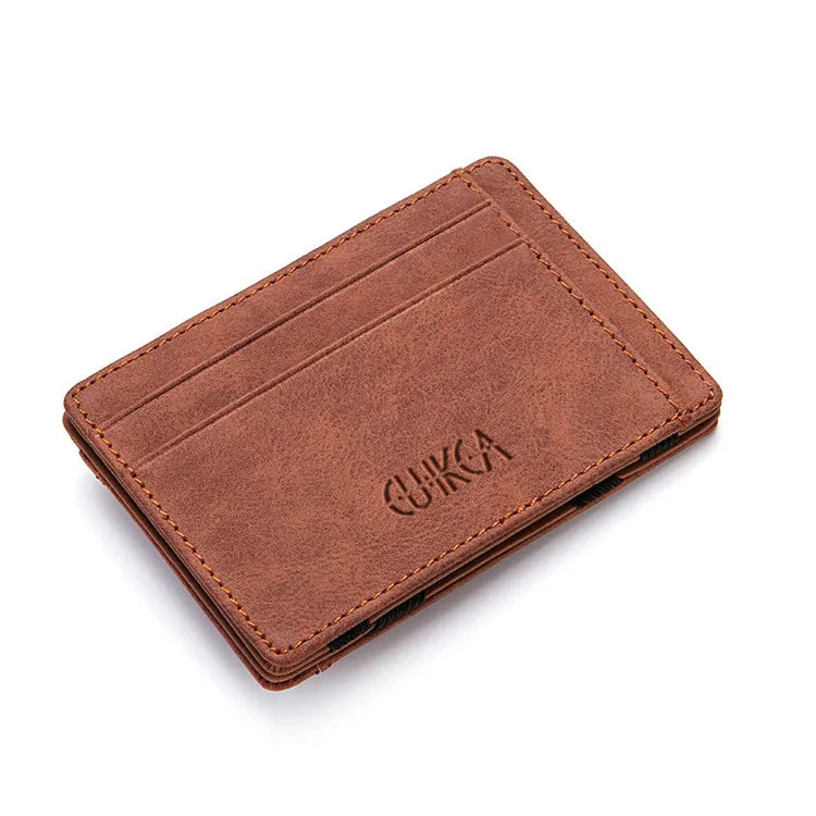 Mini Men’s Card Holder Wallet — Slim PU Leather Wallet with Zipper Coin Pocket, Magic Closure, Credit Card Case, Small Men’s Purse