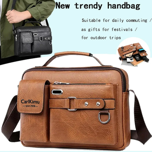 Men's PU Business Shoulder Bag - Multi Pocket Crossbody Messenger Bag for Travel, Work & Business Trips
