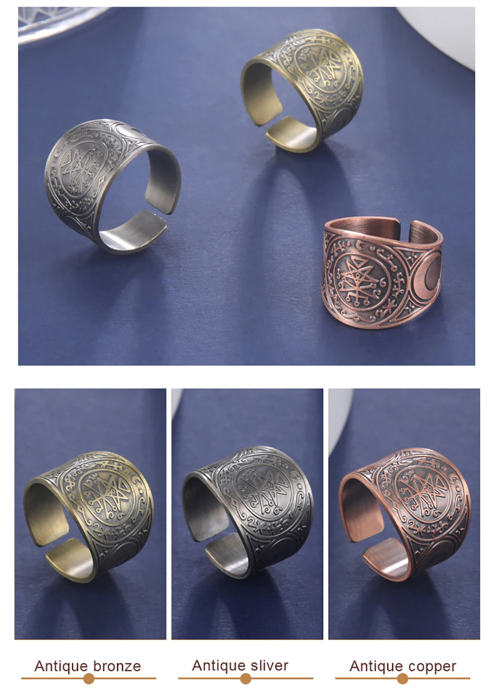 Dawapara 7 Archangels Protection Ring – Metatron Cube, Lilith Symbol, King Solomon Secrets Vintage Amulet Jewelry