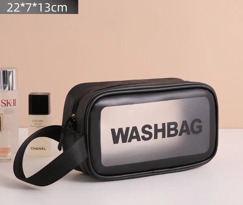 Black Transparent Waterproof Travel Makeup Bag – Portable Large-Capacity Cosmetic Organizer for Women