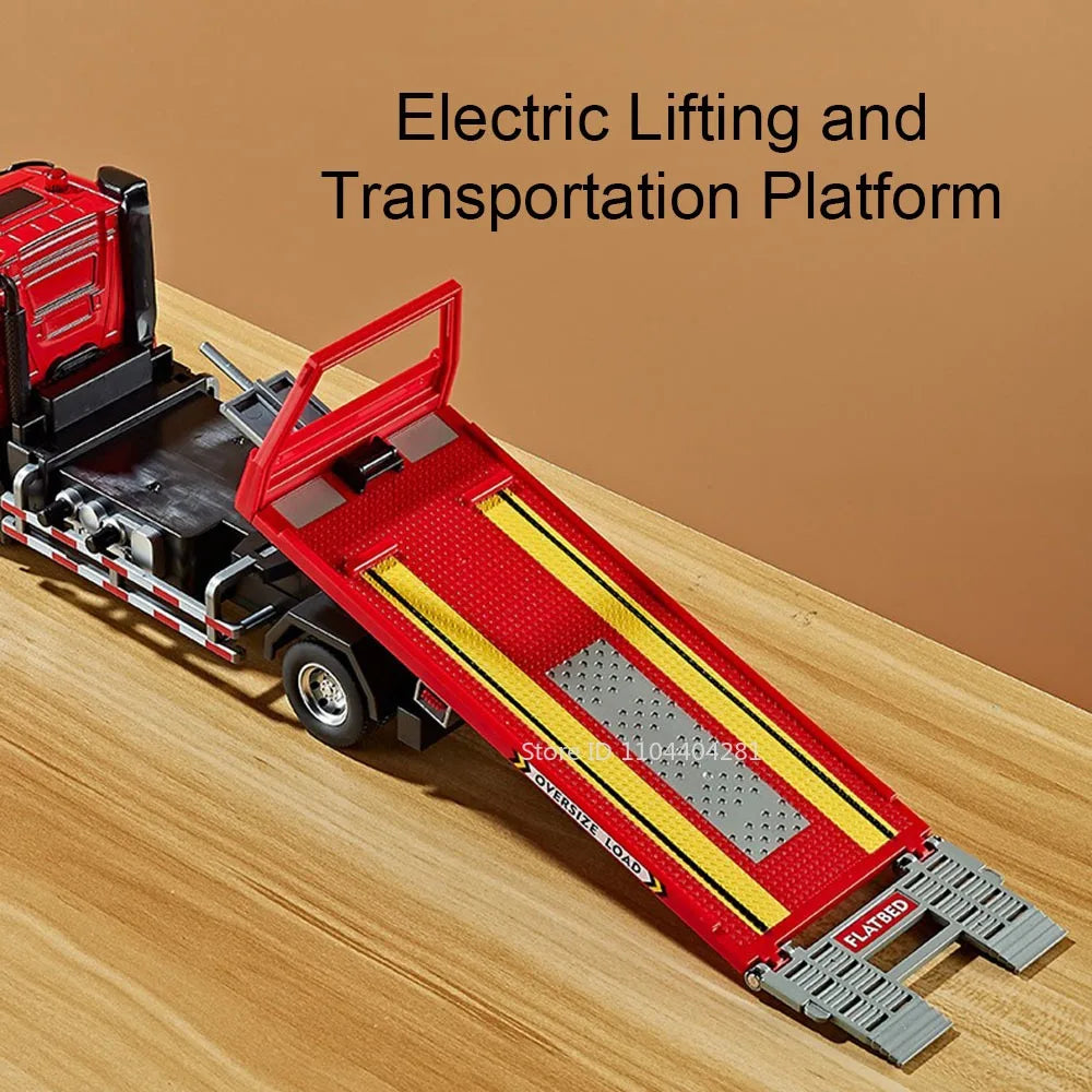 1:24 Electric Flatbed Cement Pump Truck Model — Diecast Alloy Toy with Sound & Light, Doors Open, Gift for Boys