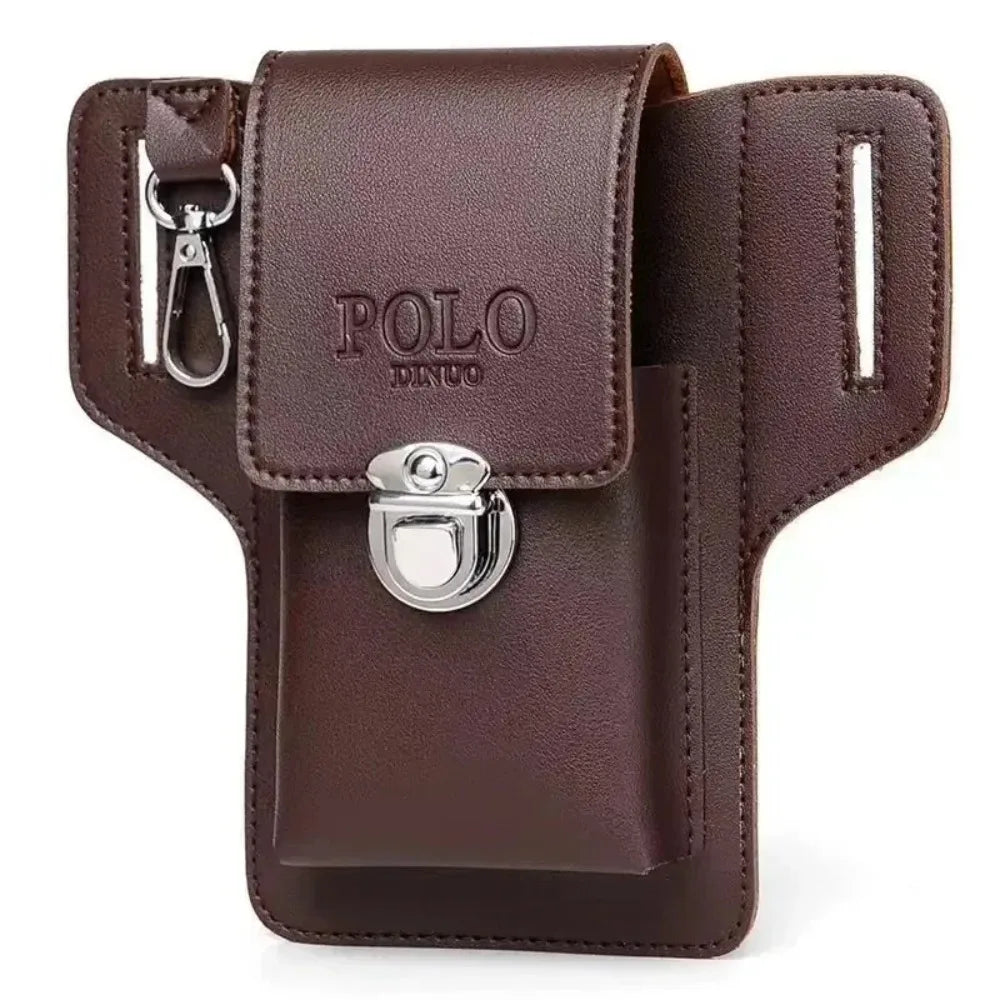 2024 Men’s Leather Belt Phone Waist Pack – Multifunctional PU Card & Key Organizer Portable Waist Bag Gift Idea