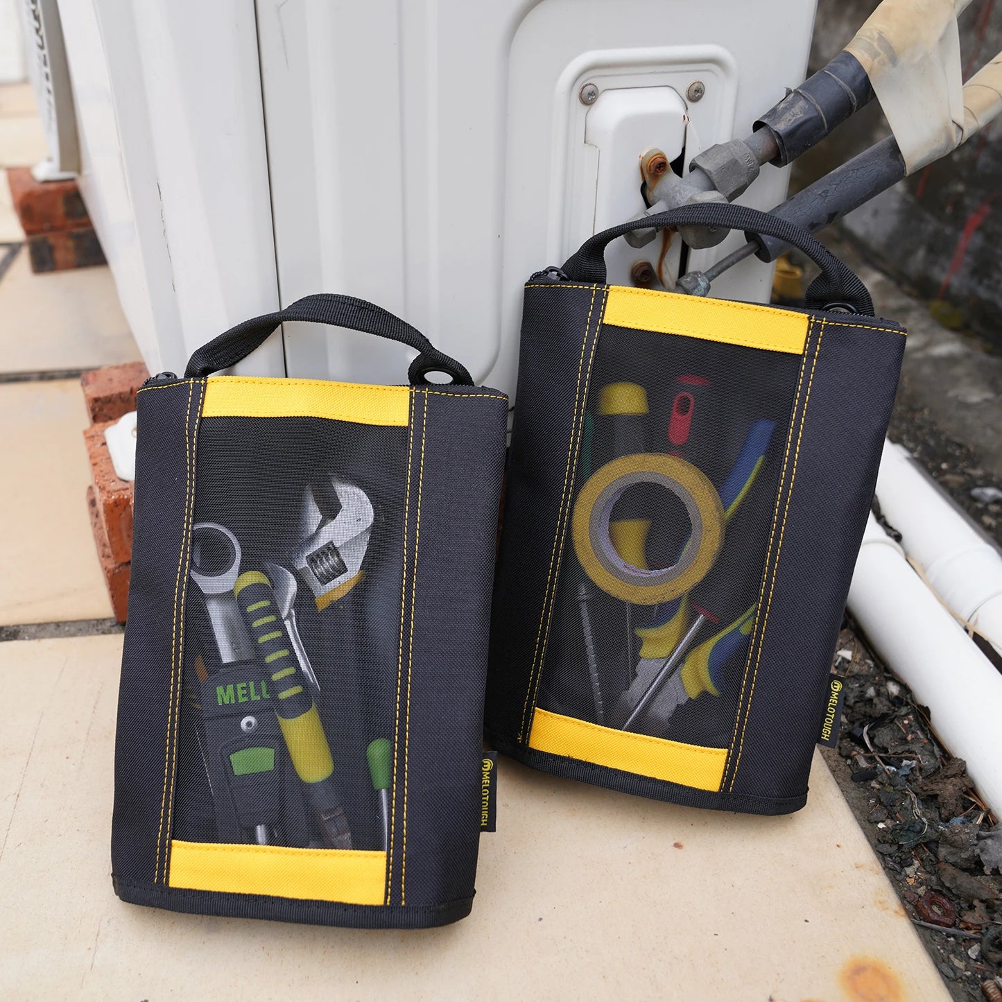 MELOTOUGH Canvas Tool Pouch | 2-Pack Zipper Bags with Mesh Window & Hanging Grommets