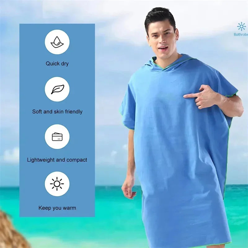 Microfiber Hooded Towel for Men & Women – Quick Dry Changing Robe, Beach, Swim & Travel Poncho Bathrobe