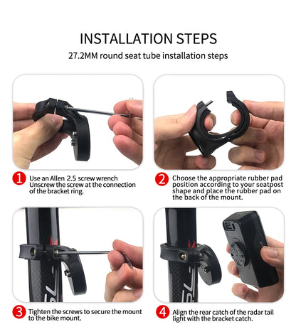 CYCLAMI Bicycle Lamp Mount — Bike Seatpost Bracket & Taillight Holder for Garmin Varia Radar RVR315, RTL510/515/500