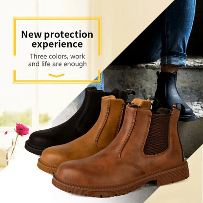 Waterproof Safety Work Shoes for Men – Steel Toe Leather Boots, Indestructible Construction Footwear in Brown