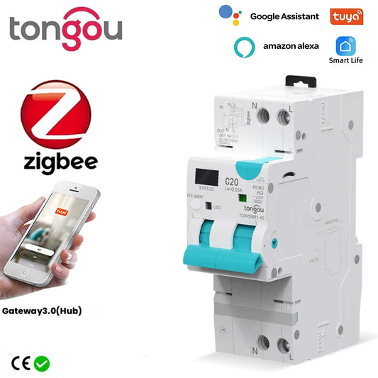 TONGOU ZigBee RCBO Smart Circuit Breaker – Adjustable Residual Current Breaker with Overcurrent & Leakage Protection