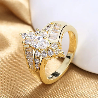 Couple CZ Crystal Rings Set - Marquise Cut Stainless Steel Love Rings with Two Row Zircon Design for Men & Women