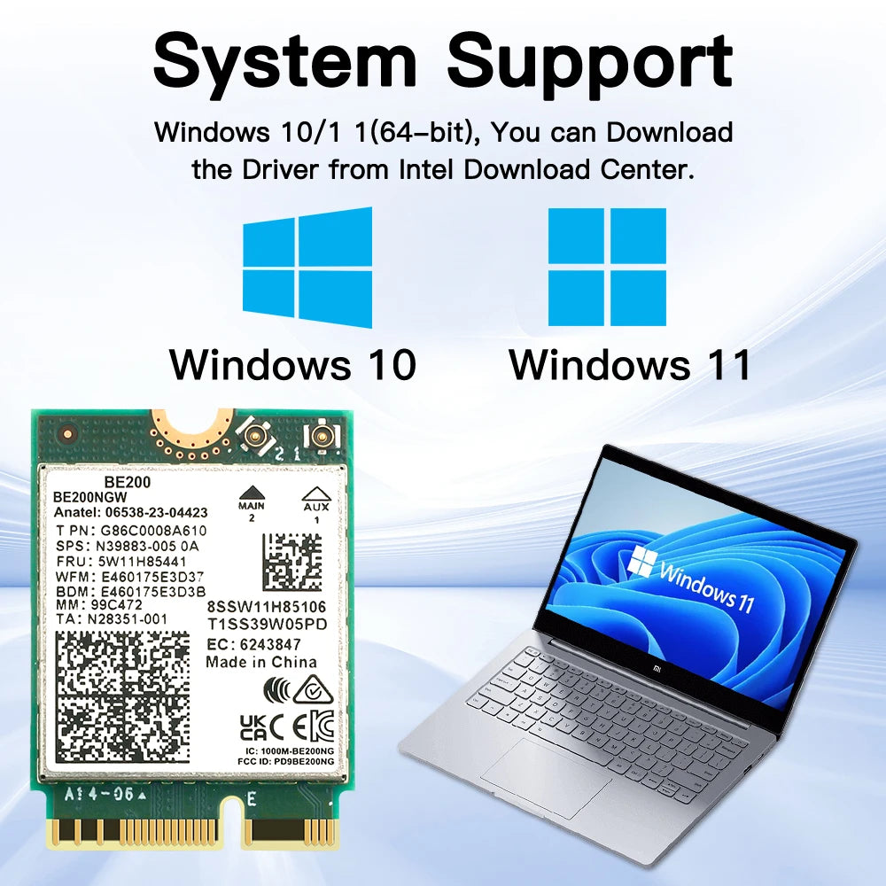 WiFi 7 Intel BE200 Wireless Network Card – Bluetooth 5.4 NGFF Adapter, 802.11AX 2.4G/5G/6GHz for Win10/11 PC