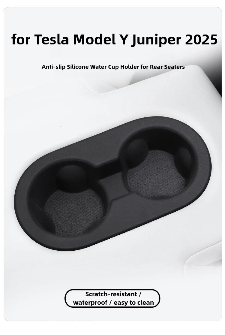 Tesla Model Y Juniper 2025 Silicone Cup Holder – Center Console Drink Bottle Rack for Front & Rear Seats Interior Accessory