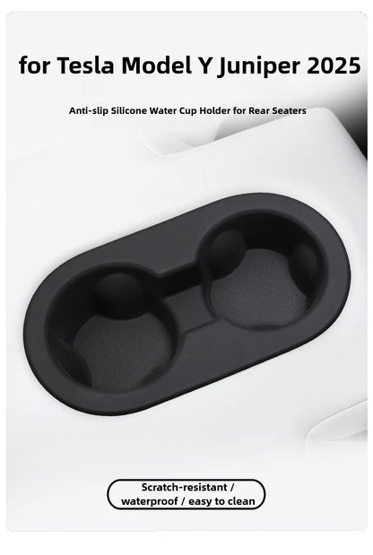 Tesla Model Y Juniper 2025 Silicone Cup Holder – Center Console Drink Bottle Rack for Front & Rear Seats Interior Accessory